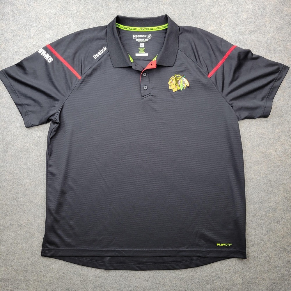 Chicago Blackhawks Shirt Mens 2XL NHL Hockey Reebok Center Ice Golf Polo Black